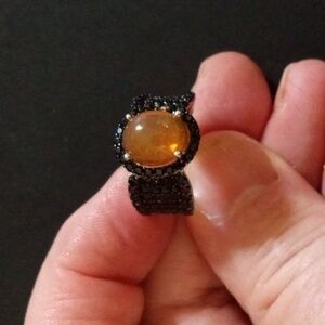 925 Opal Black Spinel Ring